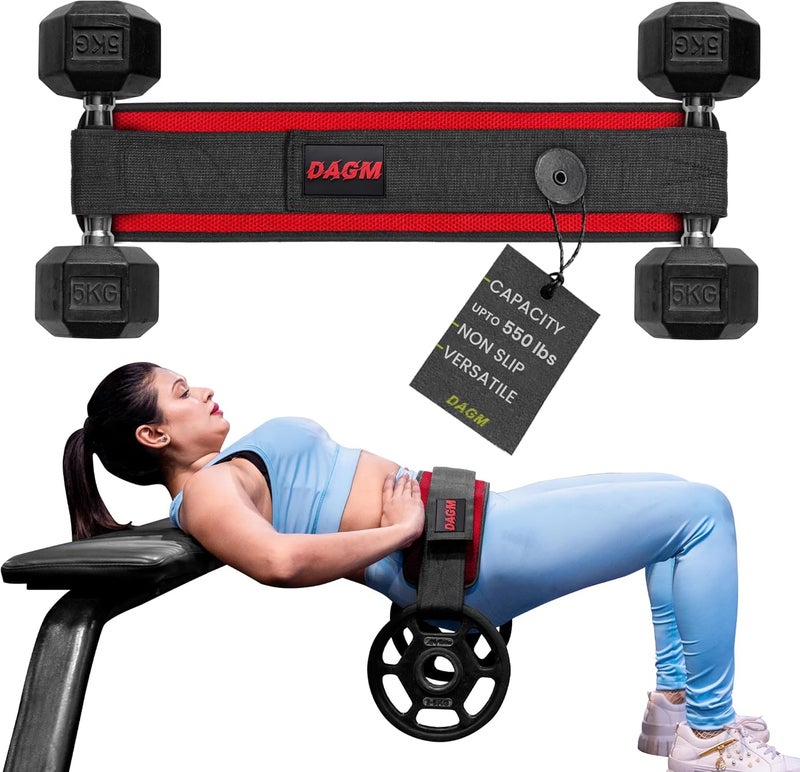 DAGM Hip Thrust Belt for Dumbbells heavy, Secure Glute Trainer with Non-Slip Extra Padding That Protects Your Hips - Ideal for Gym & Home Workouts - Use with Heavy Duty Kettlebells, Dumbbells, & Plates Hold up to 500 lbs - Image 1